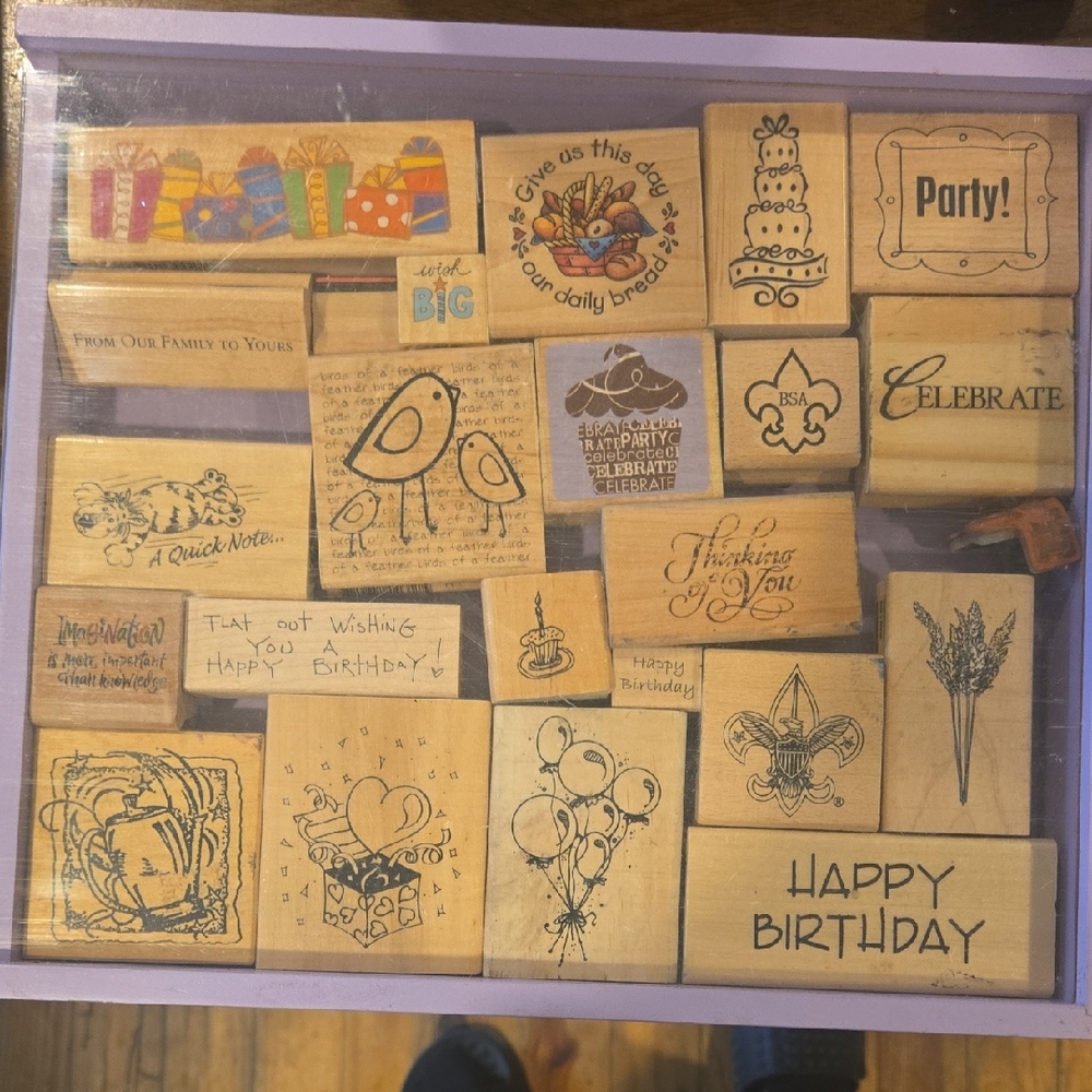 Assorted Wooden Rubber Stamp Set - Natural Wood